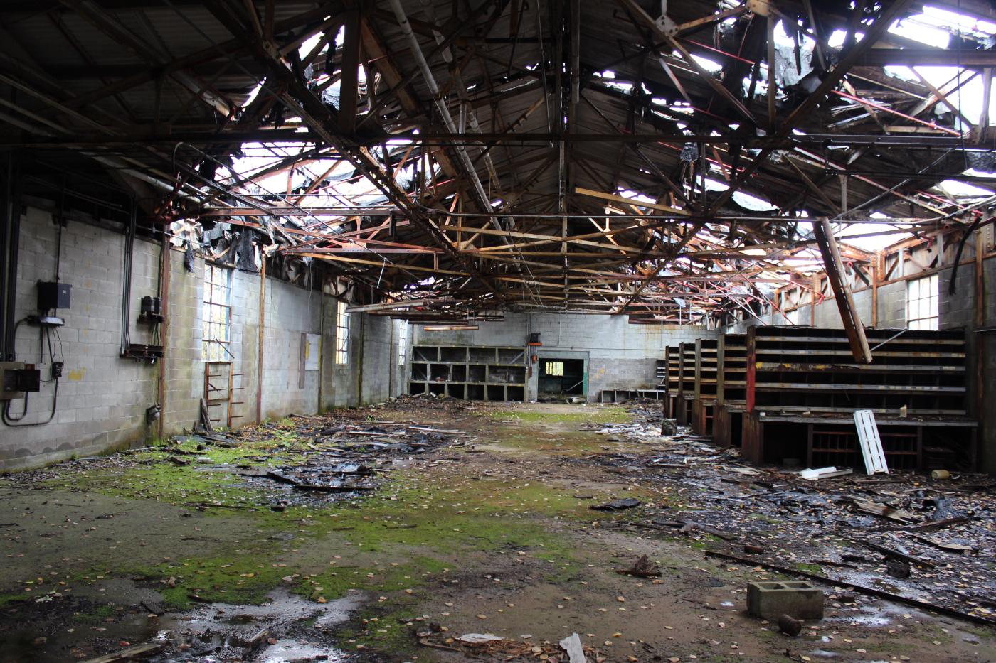 Inside another building, some sort of workshop.